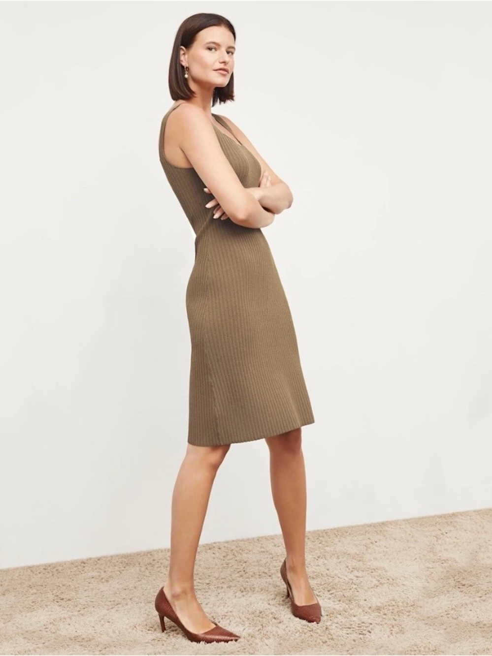 MM Lafleur The Vincent Dress Ribbed Jardigan Knit XS in Light Bronze
